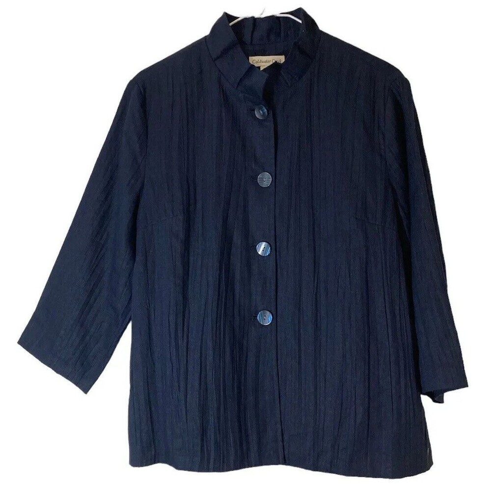 Coldwater Creek Womens Linen Jacket Blazer 10 ClassicCore Crinkle Ruffle Twee
